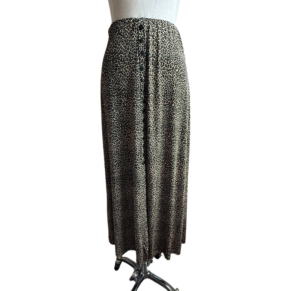 Susan Lawrence Leopard Print Maxi Skirt Stretch Waist Size L